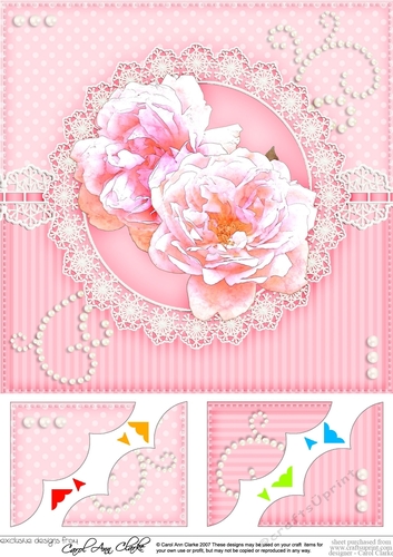 8 x 8 A Touch of Elegance Flowers Pearls and Lace Scalloped Corner Topper  