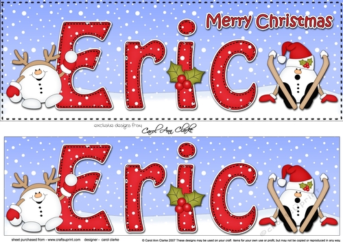 Large DL Merry Christmas ERIC 3D decoupage