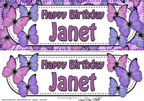Large DL Happy Birthday JANET 3D decoupage