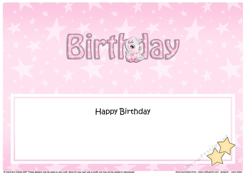 Large DL HAPPY BIRTHDAY insert with Cute Pony