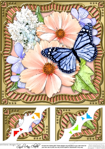8 x 8 Flowers & Butterfly in a Gold Frame Scalloped Corner Topper  