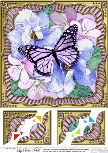 8 x 8 Flowers & Butterfly in a Gold Frame Scalloped Corner Topper  