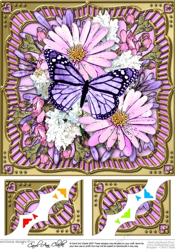 8 x 8 Flowers & Butterfly in a Gold Frame Scalloped Corner Topper  
