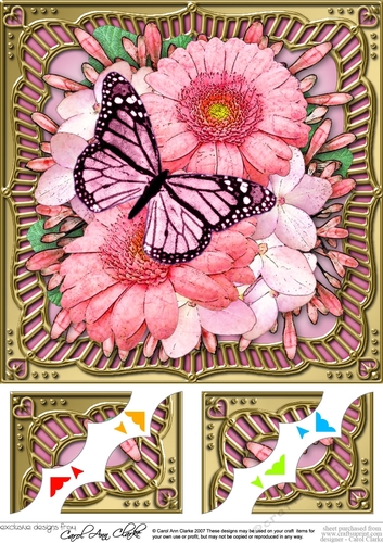8 x 8 Flowers & Butterfly in a Gold Frame Scalloped Corner Topper  