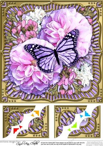 8 x 8 Flowers & Butterfly in a Gold Frame Scalloped Corner Topper  