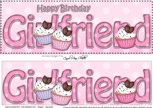 Large DL Happy Birthday GIRLFRIEND 3D decoupage with Cupcakes