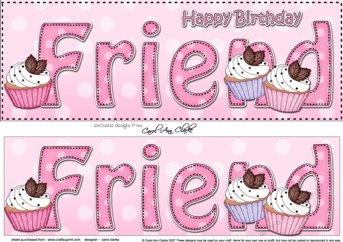 Large DL Happy Birthday FRIEND 3D decoupage with Cupcakes