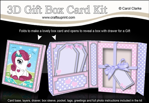 3D Cute Little Pony Gift Box Card Kit 3d Decoupage