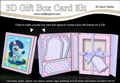 3D Cute Little Pony Gift Box Card Kit 3d Decoupage
