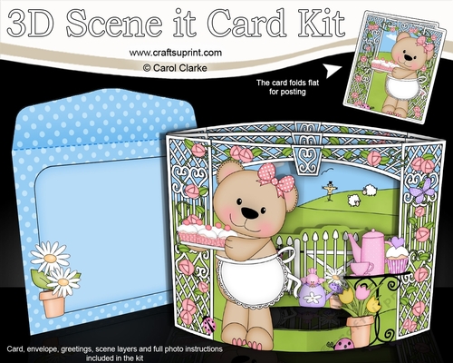 3D Triangle Shadow Box Scene it Card Kit - Livvy Bear has Cupcakes