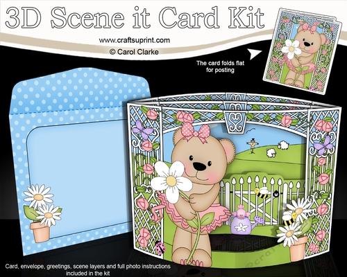 3D Triangle Shadow Box Scene it Card Kit - Livvy Bear has a Daisy