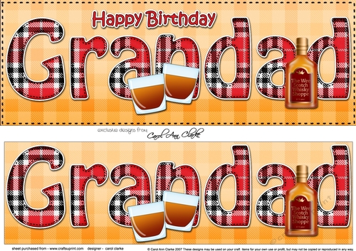 Large DL Happy Birthday GRANDAD 3D decoupage with Tartan & Whisky