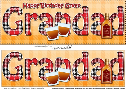 Large DL Happy Birthday GREAT GRANDAD 3D decoupage with Tartan & Whisky