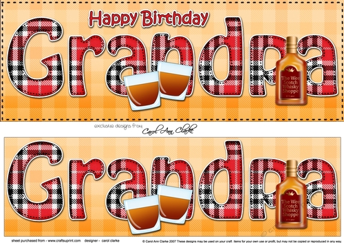 Large DL Happy Birthday GRANDPA 3D decoupage with Tartan & Whisky