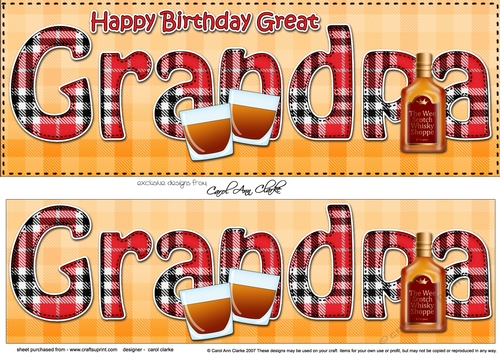 Large DL Happy Birthday GREAT GRANDPA 3D decoupage with Tartan & Whisky