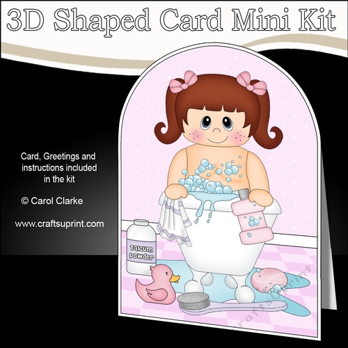 3D Shaped Card Kit - Bathtub Buddies - Cute Little Girl