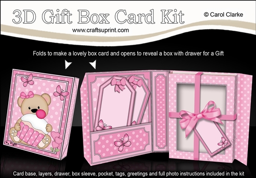 3D Cute Little Teddy Bear Gift Box Card Kit 3d Decoupage