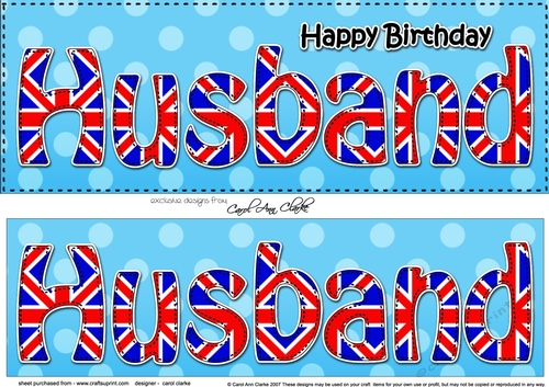Large DL Happy Birthday HUSBAND 3D decoupage UK Union Jack