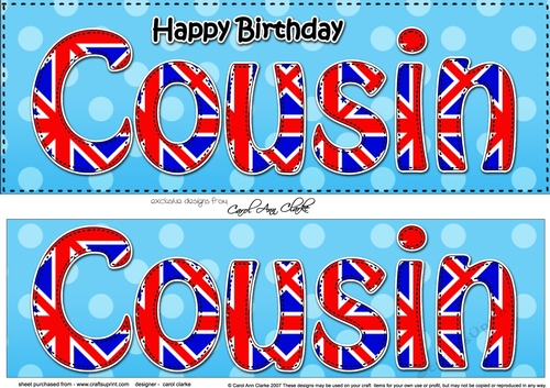 Large DL Happy Birthday COUSIN 3D decoupage UK Union Jack