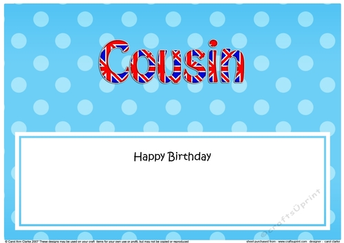 Large DL Happy Birthday COUSIN insert UK Union Jack