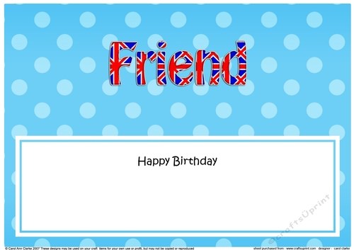 Large DL Happy Birthday FRIEND insert UK Union Jack