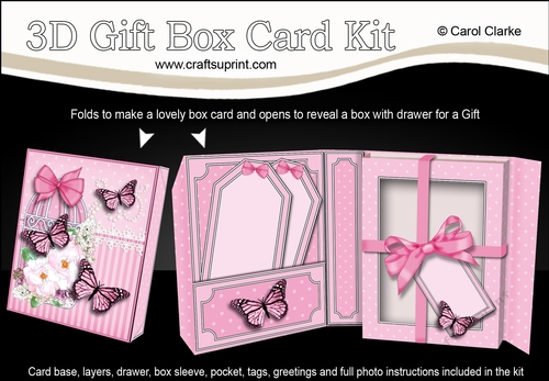 3D Gift Box Card Kit 3d Decoupage - Butterfly & Flowers Birdcage