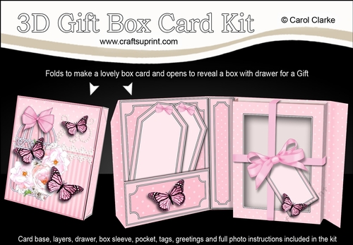 3D Gift Box Card Kit 3d Decoupage - Butterfly & Flowers Birdcage