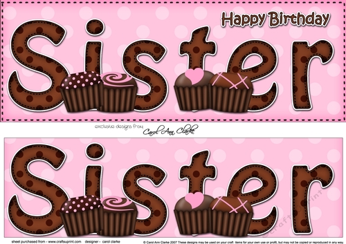 Large DL Happy Birthday SISTER 3D decoupage with Chocolates