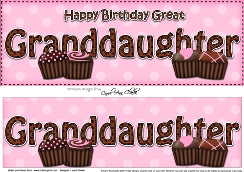 Large DL Happy Birthday GREAT GRANDDAUGHTER 3D decoupage with Chocolates
