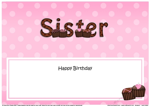 Large DL Happy Birthday SISTER insert with Chocolates