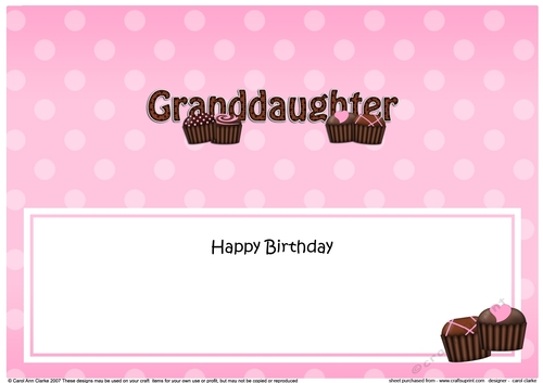 Large DL Happy Birthday GRANDDAUGHTER insert with Chocolates
