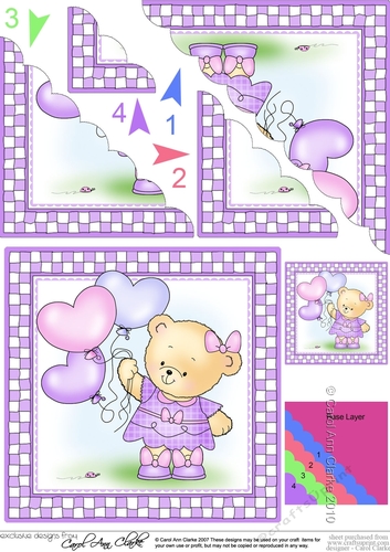 Cute Hunney Bear Rosie has a Bunch of Balloons - Scallop Corner side stacker Topper