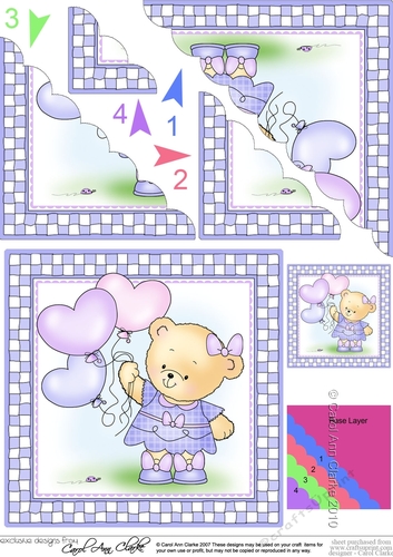 Cute Hunney Bear Rosie has a Bunch of Balloons - Scallop Corner side stacker Topper