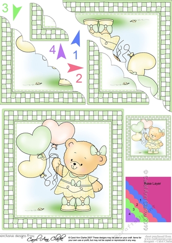 Cute Hunney Bear Rosie has a Bunch of Balloons - Scallop Corner side stacker Topper