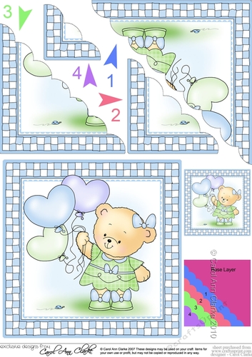 Cute Hunney Bear Rosie has a Bunch of Balloons - Scallop Corner side stacker Topper
