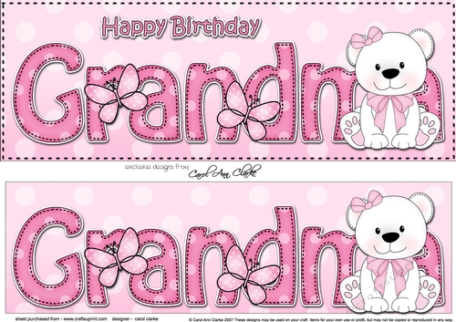 Large DL Happy Birthday GRANDMA 3D decoupage with Livvy Bear