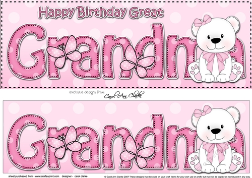 Large DL Happy Birthday GREAT GRANDMA 3D decoupage with Livvy Bear