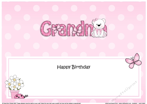 Large DL Happy Birthday GRANDMA insert with Livvy Bear