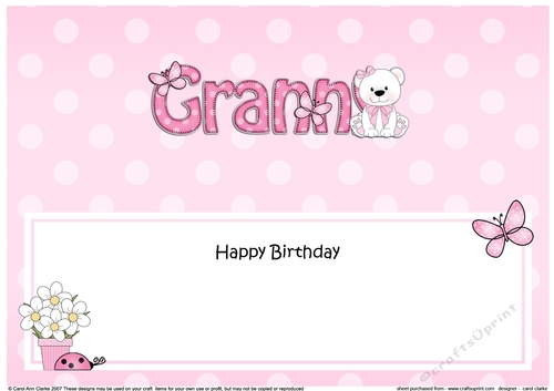 Large DL Happy Birthday GRANNY insert with Livvy Bear