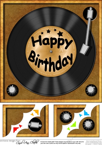 8 x 8 Happy Birthday Record Scalloped corner Topper