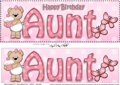 Large DL Happy Birthday AUNT 3D decoupage with Livvy Bear