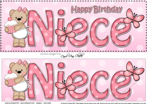 Large DL Happy Birthday NIECE 3D decoupage with Livvy Bear