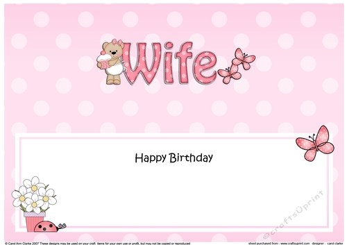Large DL Happy Birthday WIFE insert with Livvy Bear
