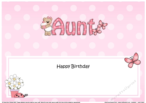 Large DL Happy Birthday AUNT insert with Livvy Bear