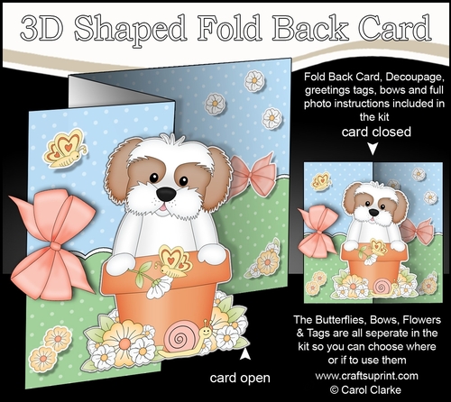 3D Shaped No-Hole Fold Back Card Kit - Flowerpot Friends - Little Cavachon Dog BoBo