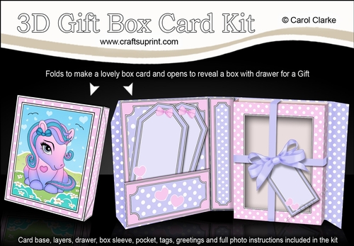 3D Cute Little Pony Gift Box Card Kit 3d Decoupage