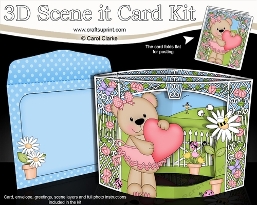 3D Triangle Shadow Box Scene it Card Kit - Livvy Bear has a Heart