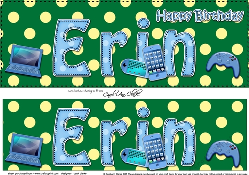 Large DL Happy Birthday ERIN 3D decoupage