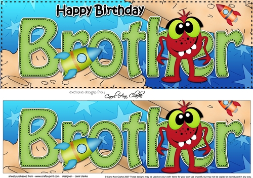 Large DL Happy Birthday BROTHER 3D decoupage with cute Alien