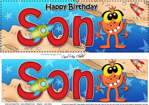 Large DL Happy Birthday SON 3D decoupage with cute Alien